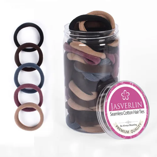 Miniatura 13 de JASVERLIN Lazos suaves para el cabello, bandas elásticas de algodón sin costuras para mujeres y niñas, sin daños, coleteros pequeños para cabello