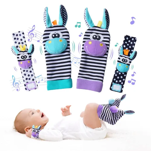 Miniatura 8 de Juguetes de bebé PHEZAPPA 0-6 meses, juego de calcetines con sonajero de muñeca y sonajero de pie, calcetines con sonajero para bebés y sonajeros