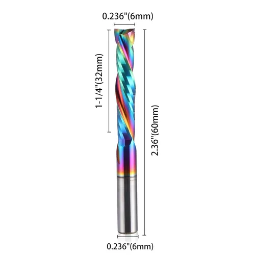 Miniatura 2 de Fresa de carpintería, revestimiento DLC, corte arriba y abajo, 2 flautas, herramienta de fresado de carburo en espiral, router CNC, brocas