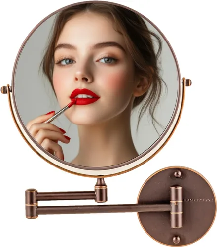 Miniatura 20 de OVENTE Espejo de maquillaje montado en la pared de 7 pulgadas con aumento 1X/10X, espejo redondo de tocador de baño de doble cara, diseño giratorio