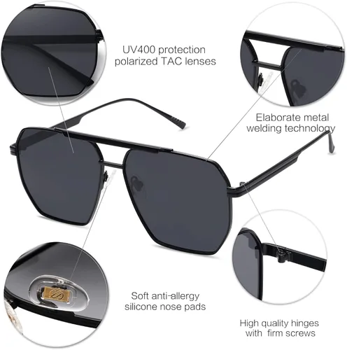 Miniatura 4 de SOJOS Gafas de sol polarizadas cuadradas retro de gran tamaño para mujeres y hombres estilo vintage UV400 gafas de sol clásicas grandes de metal