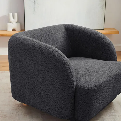 Miniatura 7 de VANOMi Silla de sala de estar de gran tamaño, sillas de barril modernas y cómodas, sillón individual con patas de madera, sillón tapizado