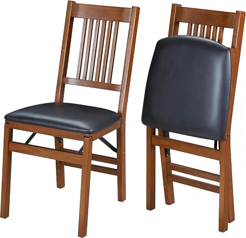 MECO Stakmore True Mission - Sillas Plegables de Madera con Asientos Acolchados, Juego de 2 - Sin Montaje, Sillas de Comedor Plegables, Mecanismo