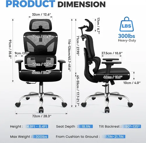 Miniatura 2 de Silla de escritorio de oficina, sillas de oficina ergonómicas con soporte lumbar, silla de escritorio de malla transpirable con cojín grueso, cómoda
