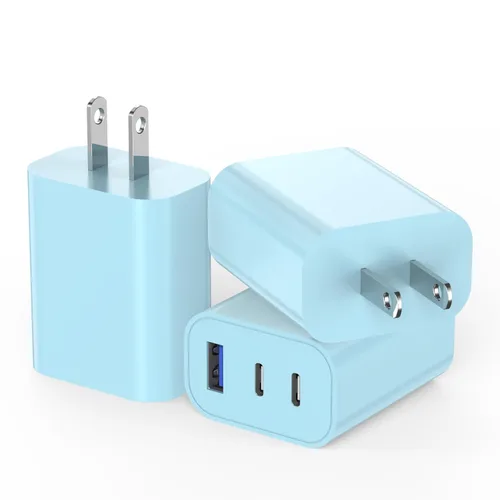 Miniatura 12 de Paquete de 2 bloques de cargador para iPhone 17, bloque de cargador USB C de 35 W y 3 puertos de carga rápida, enchufe de pared multipuerto USB C