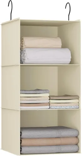 Organizador colgante para armario y almacenamiento con 3 estantes, estantes colgantes plegables de montaje fácil para guardar ropa, bolsos, zapatos