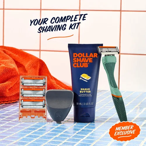 Miniatura 3 de Dollar Shave Club El juego de afeitado exclusivo para miembros 4 cartuchos de recambio Swift Rinse, 1 mango (verde), 1 mantequilla de afeitar 85