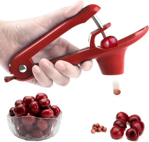 Cherry Pitter - Makmzoon - Cortador de cerezas de acero inoxidable para hacer mermelada de cereza (rojo)