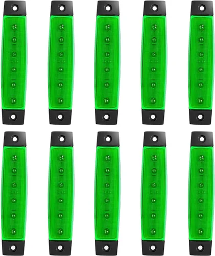 Miniatura 18 de Paquete de 10 Luces Laterales Marcadoras de Remolque DC 12V Verde Ahumado 3.8" 6 LED Barra de Luz de Gálibo Tira de Luz Indicadora de Señal