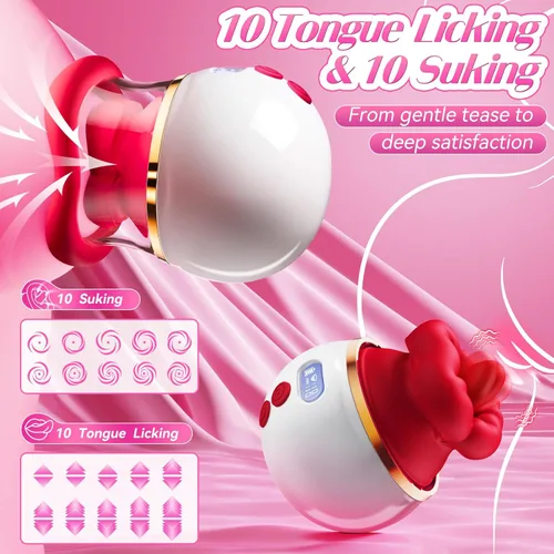 Miniatura 3 de Vibrador de succión de rosas, vibrador de boca mejorado 5 en 1, juguetes sexuales para mujeres con pantalla LCD, 10 chupadores, 10 lamiendo