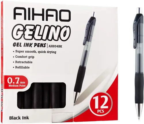 Miniatura 2 de AIHAO Bolígrafos de gel, punta media, tinta negra, paquete de 12 bolígrafos retráctiles de tinta de gel con tinta de primera calidad y agarre cómodo
