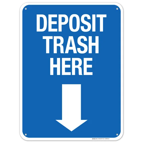 Miniatura 9 de Deposit Trash Here con letrero de flecha hacia abajo, (SI-69956) 10 x 7 pulgadas, calcomanías de vinilo de 4 mil, resistentes a la intemperie