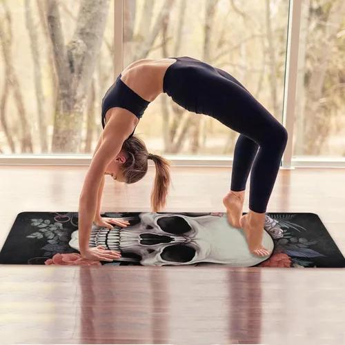 Miniatura 7 de Skull Yoga Mat for Women Men 71" x 26" Non Slip Exercise & Fitness Mat 1mm Thick Workout Mat for Yoga, Pilates, Come with Storage Bag