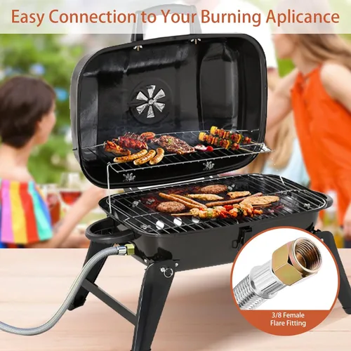 Miniatura 5 de Extensión de manguera de propano de 24 pies, manguera de gas trenzada de alta presión, kit de conversión de propano para parrilla de barbacoa