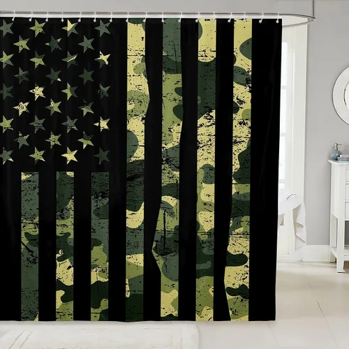 Miniatura 30 de Erosebridal American Flag Shower Curtain 72" Wx72 L Army Green Camo Waterproof Bathroom Curtains Bear Claw Hunting Theme Bathroom Shower Curtain