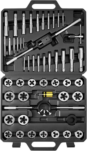 VEVOR Juego de llaves y troqueles, 51 piezas de tamaños métricos M6 a M24, con roscas gruesas y finas, llave, estuche de transporte y accesorios