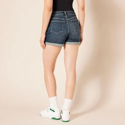 Miniatura 3 de Tienda Essentials Pantalones cortos de mezclilla ajustados de tiro medio de 4 pulgadas para mujer