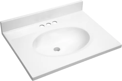 Design House Tapa de tocador con lavabo, protector contra salpicaduras de 4 pulgadas, mármol cultivado, resistente a las manchas, agujeros Blanco