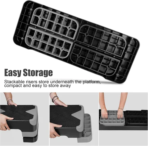 Miniatura 4 de Adjustable Exercise Workout Aerobic Stepper Step Platform Trainer Gris