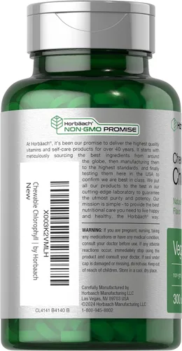Miniatura 3 de Horbäach Pastillas de clorofila 300 tabletas masticables Sabor natural a menta Suplemento vegano, sin OMG y sin gluten