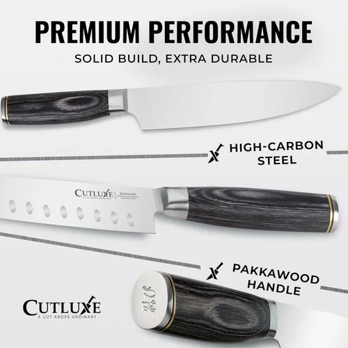 Miniatura 2 de Cutluxe Juego de cuchillos de chef de 3 piezas – Cuchillos de cocina japoneses ultra afilados, hojas de acero inoxidable de alto carbono, asas