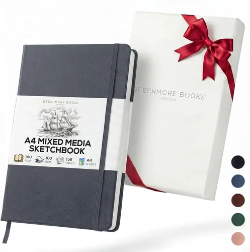 Miniatura 19 de Beechmore Books Cuaderno de bocetos A4 – Libro de bocetos de gran formato de 8.5x11 con tapa dura encuadernado en cuero vegano premium con 156