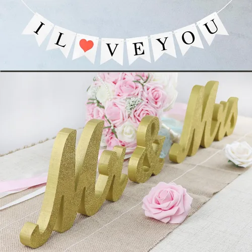 Miniatura 12 de Mr and Mrs Signs - Decoración de mesa de boda, letras independientes de madera para accesorios de fotos, decoración rústica, regalo de fiesta