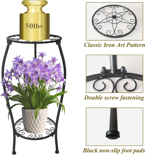 Miniatura 2 de Soporte de metal para plantas de 2 niveles para interiores y exteriores, estante alto para macetas, soporte de esquina estable a prueba de óxido