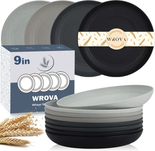 Miniatura 22 de Wrova Platos de paja de trigo – Juego de 8 platos llanos irrompibles de 8 pulgadas – Platos de plástico aptos para lavavajillas y microondas