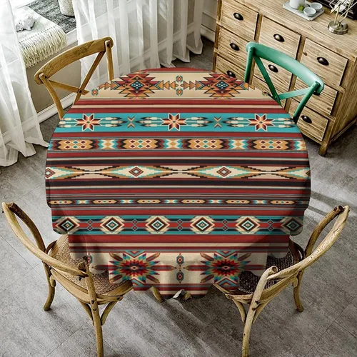 Miniatura 3 de Mantel azteca suroeste, diseño étnico tribal geométrico, estilo vintage, bohemio, elegante, lavable, para comedor, cocina, granja, fiesta