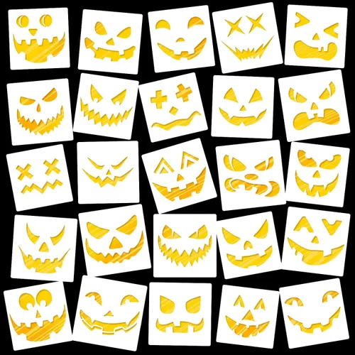 25 plantillas reutilizables de Halloween para dibujo de calabaza, plantillas temáticas de Halloween, plantillas temáticas de Halloween, plantilla de