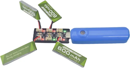 Miniatura 3 de 4PCS 1S 3.8V 80C 600mAh Li Batería con JST-PH 2.0 Plug Conector con 1S 6 Canales USB Cargador para Cinewhoop Tinyhawk Micro FPV Racing Drones RC RC