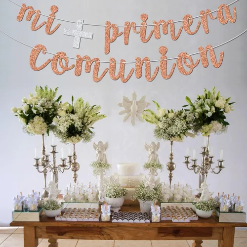 Miniatura 4 de Cartel Mi Primera Comuniòn – Decoración de banderines religiosos para el bautismo del bebé/primera comunión – Dios bendiga a este niño, suministros