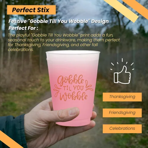 Miniatura 4 de Perfect Stix Vasos Flex Frost de 16oz con impresión Gobble Till You Wobble – Paquete de 25