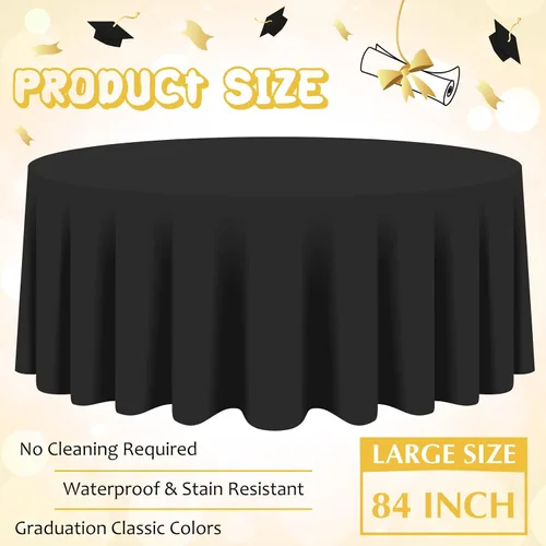 Miniatura 3 de Amylove Mantel de plástico 2026 negro y dorado a granel, mantel de graduación redondo de 84 pulgadas impermeable para aniversario, graduación