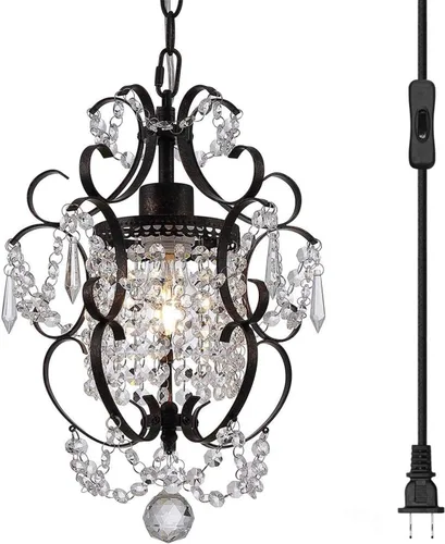 Miniatura 11 de Candelabro enchufable mini lámpara cromada 1 lámpara elegante lámpara de techo de hierro de cristal para dormitorio, baño, comedor, sala de estar