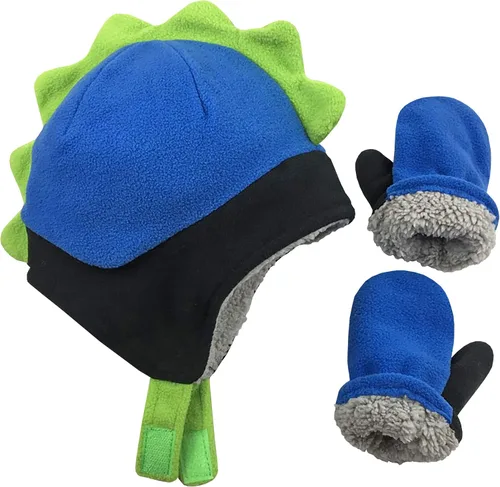 Miniatura 2 de Conjunto de gorro y mitones de dinosaurio con revestimiento de lana, para niños y bebés