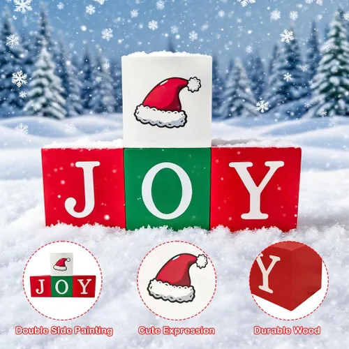 Miniatura 6 de 4 piezas de decoración de mesa de Navidad para interiores, bloques de madera, letreros rojos, verdes y blancos, centros de mesa de Navidad