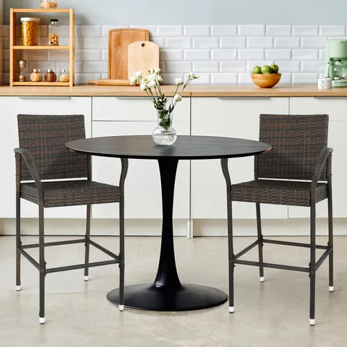 Miniatura 2 de LEMY Taburetes de bar para exteriores, juego de 2 sillas de mimbre para patio, muebles de ratán para interiores con reposabrazos para jardín