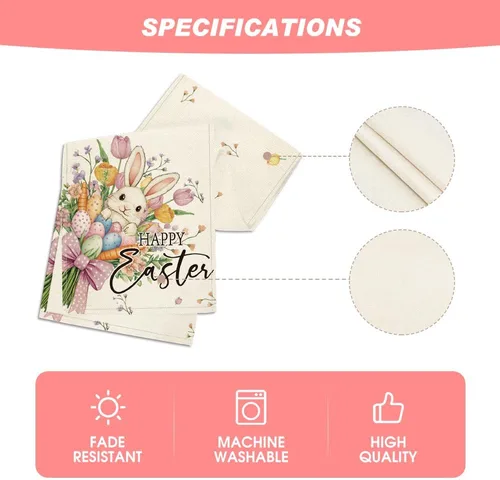 Miniatura 5 de Artoid Mode Camino de mesa de Pascua con diseño de huevos de conejo, flores de primavera de temporada, zanahorias, cocina, comedor, decoración