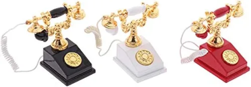 3 piezas de casa de muñecas 1/12 Vintage modelo de teléfono en miniatura rotativo decoración de teléfono retro escritorio teléfono juguete para casa