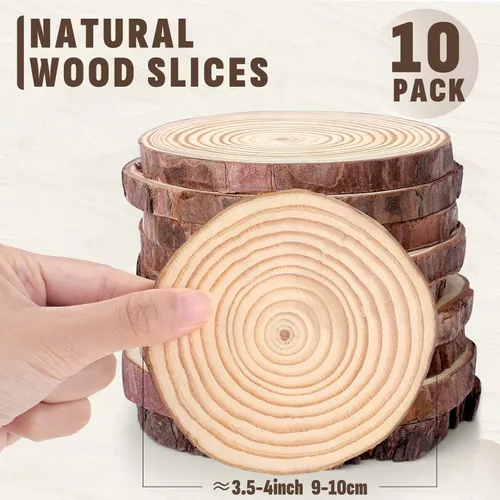 Miniatura 2 de FUMILE Rebanadas de madera natural sin terminar de 3.5-4 pulgadas, 10 piezas de discos redondos de madera con corteza de árbol, rondas de madera
