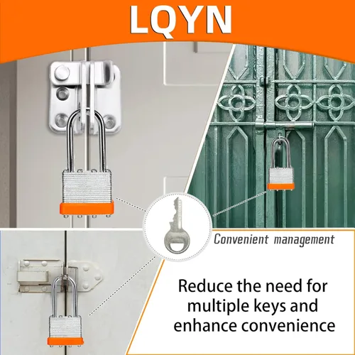 Miniatura 4 de Candados con la misma llave, LQYN 24 candados laminados con llave (1-9/16 pulgadas, 1.575 in), cerraduras con llave igual, grillete largo