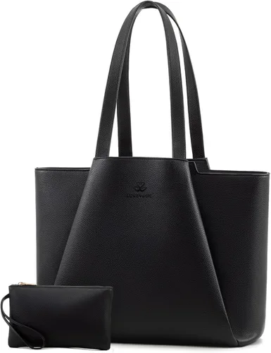LOVEVOOK Bolso de hombro para portátil para mujer - Bolso de 15.6 pulgadas de cuero sintético con cartera, bolso de oficina de gran capacidad para