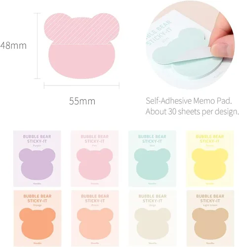 Miniatura 2 de Monolike Bubble Bear Sticky-it - Juego de 8 blocs de notas autoadhesivas 30 hojas