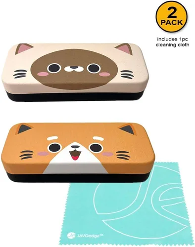 Miniatura 2 de JAVOedge Paquete de 2 unidades, estuche de almacenamiento para lentes con diseño de cara de gato multicolor con tela de microfibra