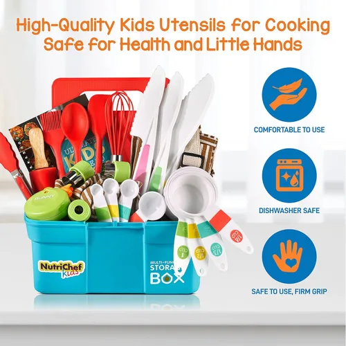 Miniatura 2 de NutriChef Juego de cocina y horneado para niños, juego completo de cocina para niñas y niños, incluye delantal de pequeño chef. Suministros