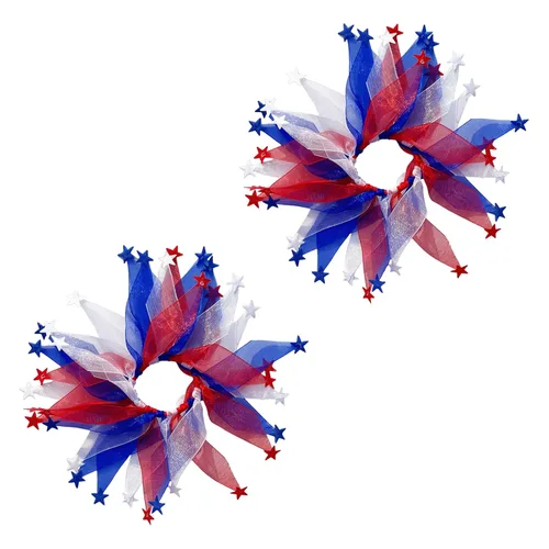 MADISON TYLER American Hair Ties for Women | Red White and Blue Hair Elastic No Damage 2 Pcs | 4th of July Patriotic Ponytail Holders Hair