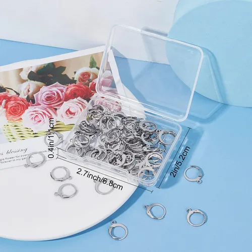 Miniatura 6 de SUNNYCLUE 1 caja de 80 piezas Huggie Hoop 0.591 in ganchos redondos para aretes de palanca de acero inoxidable con bisagras con bucles, alambres 80