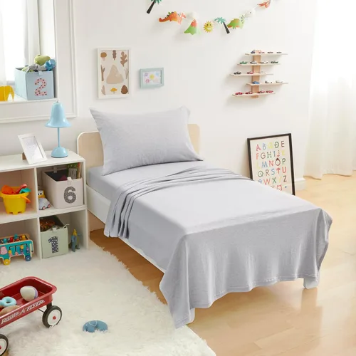 Miniatura 9 de Amazon Basics Cotton Jersey - Juego de sábanas de 4 piezas, tamaño King, color azul cambray, sólido Chambray